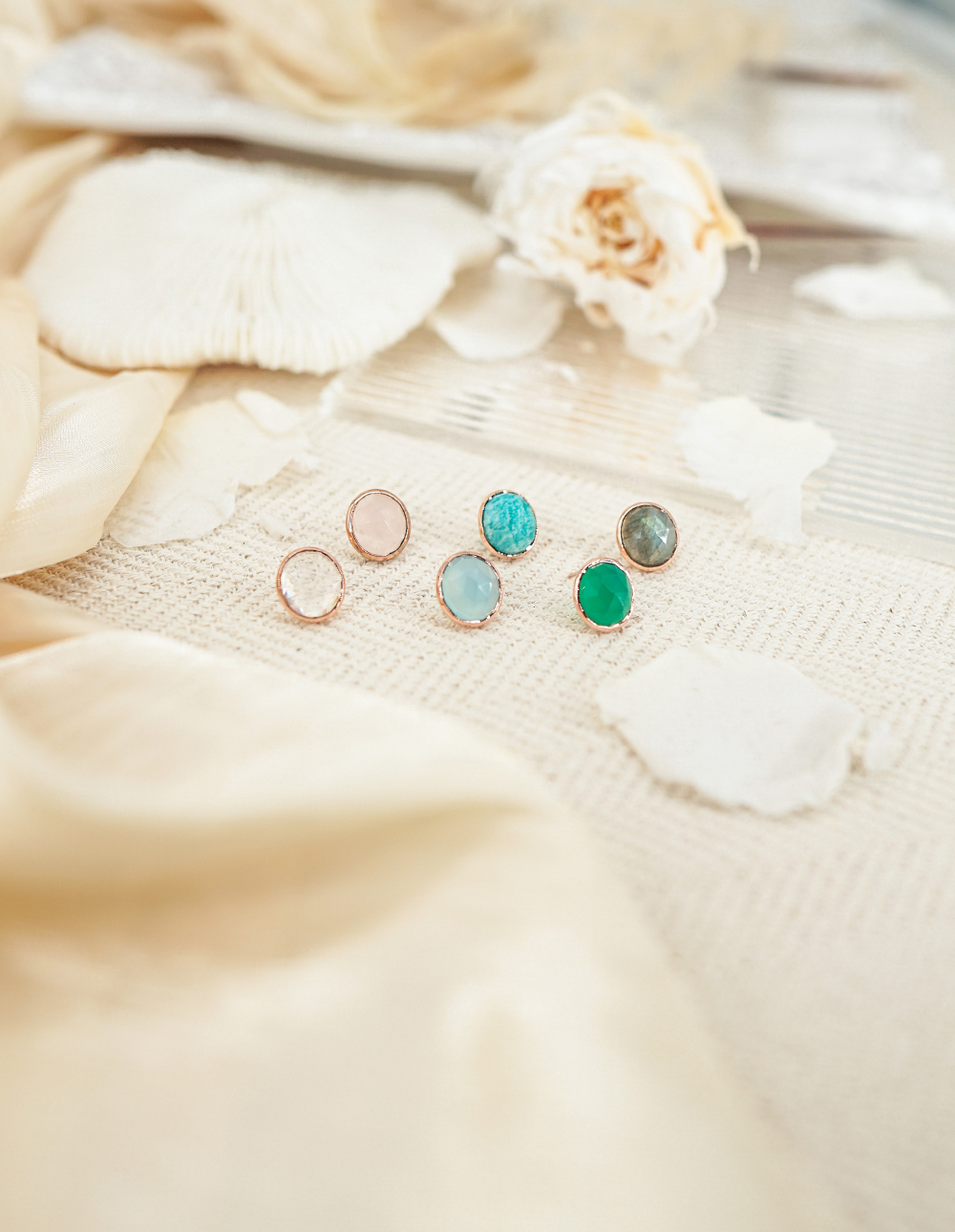 925 純銀天然石寶石切面耳釘✦綠✧綠瑪瑙