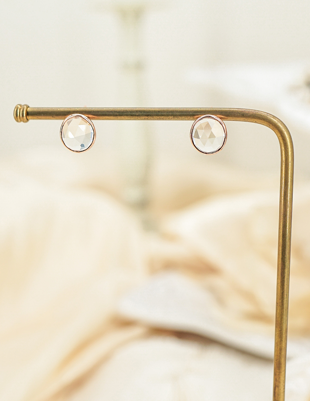 925 純銀天然石寶石切面耳釘✦透明✧白水晶