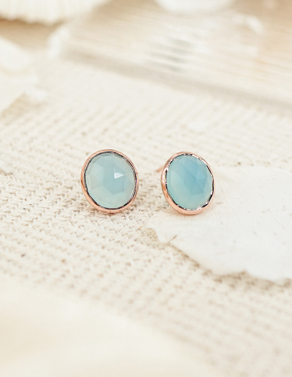 925 純銀天然石寶石切面耳釘✦藍✧藍玉髓