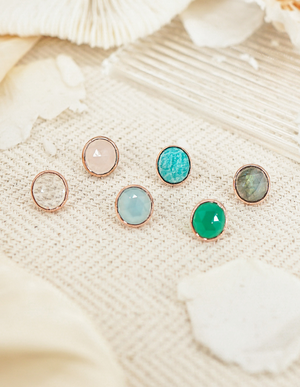 925 純銀天然石寶石切面耳釘✦粉紅✧粉晶