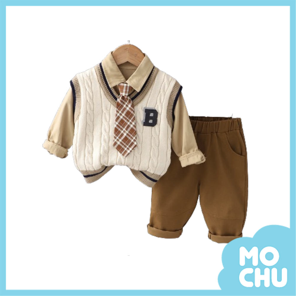 字母B背心學院風三件組套裝(二色）