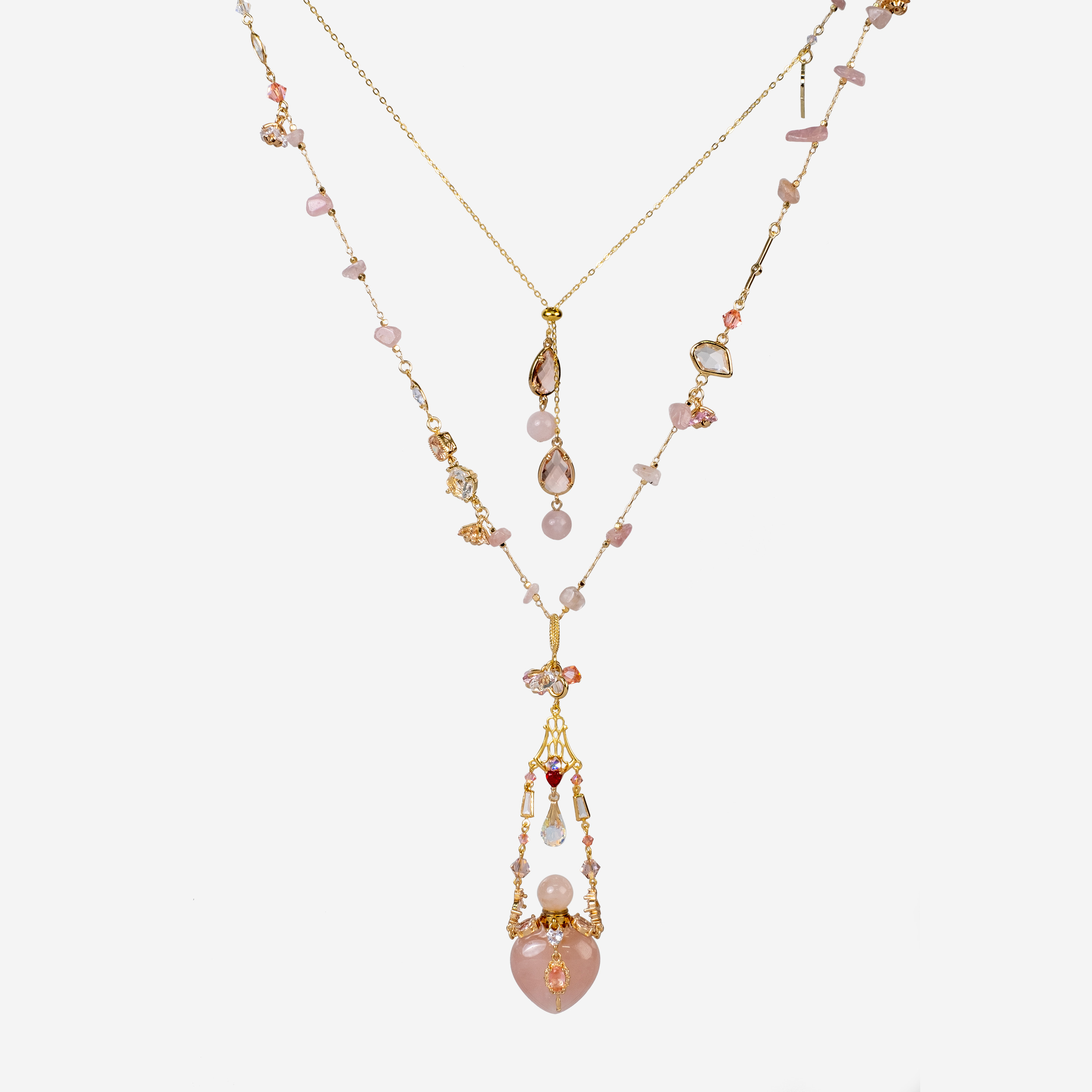 Sweet Serenade Rose Quartz Double-layered Necklace with Fragrance Diffuser Pendant