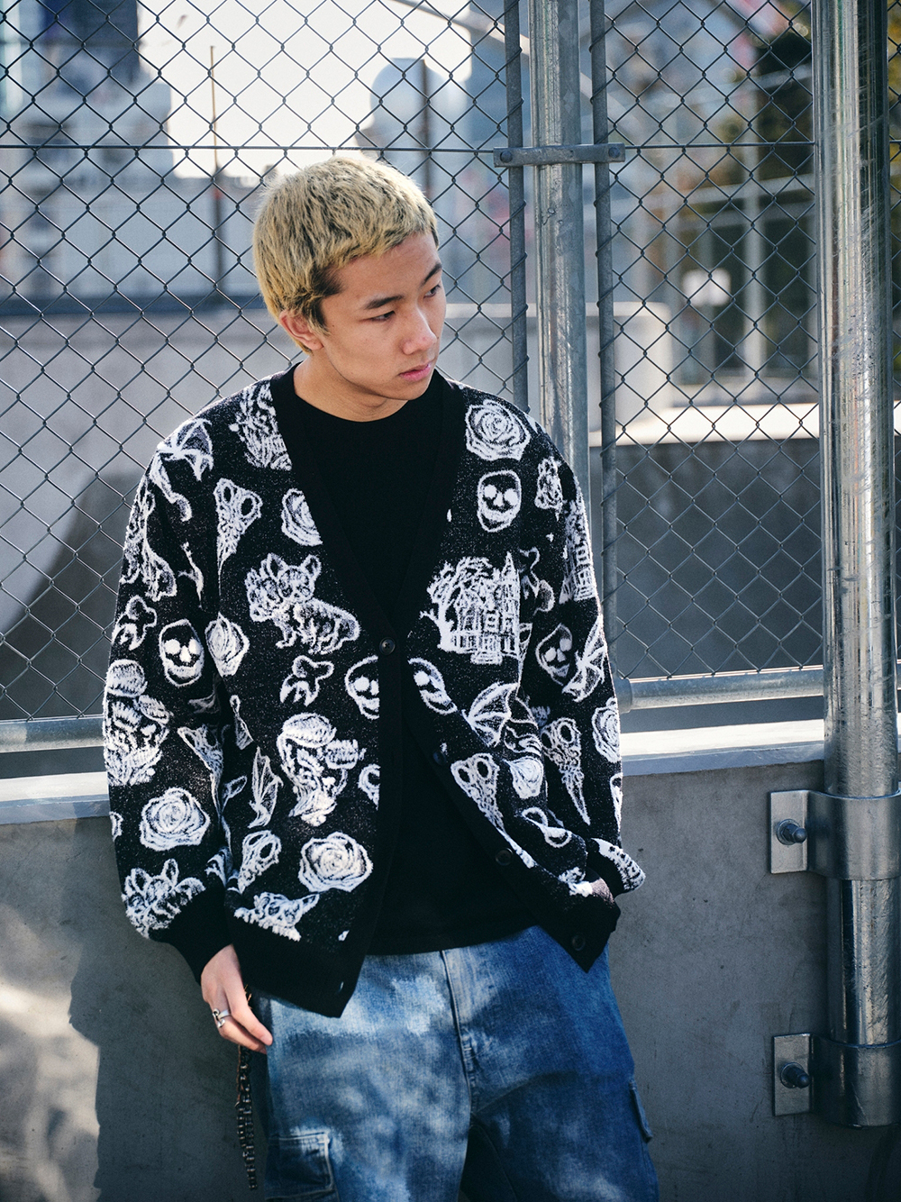 [Amanda Rose] Spooky! Black Tattoo Pattern Cardigan