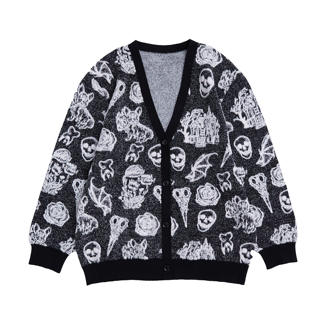 [Amanda Rose] Spooky! Black Tattoo Pattern Cardigan