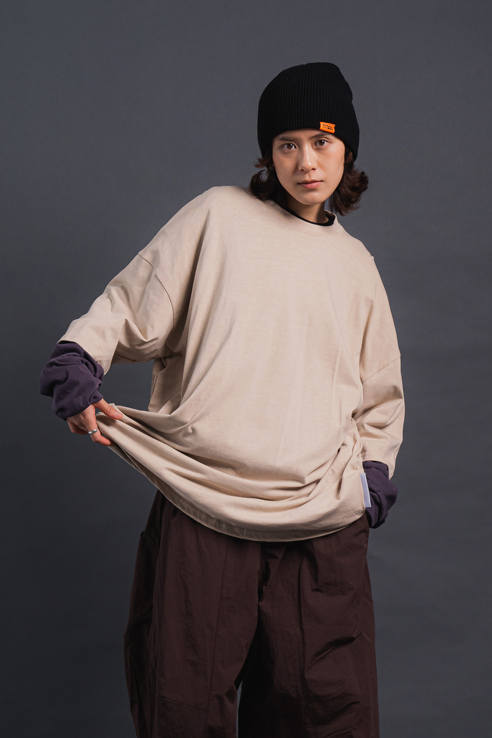 |韓國Korea|彩色作業假兩件寬鬆薄長T