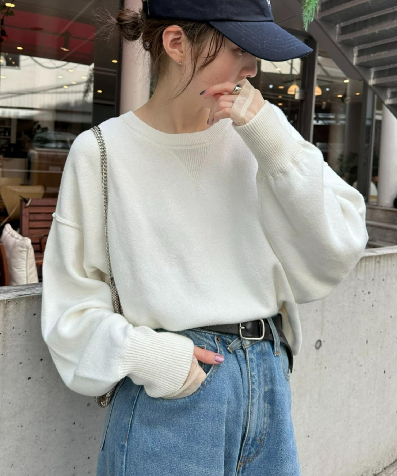 CIAOPANIC TYPY(チャオパニックティピー)  スウェットライクボリュームスリーブニット白（TYZ1032305A0001）