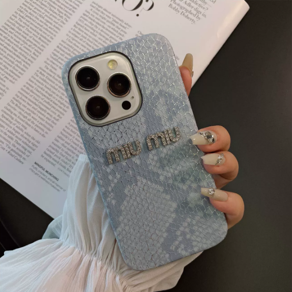 MIU閃鑽蛇紋燙銀手機殼