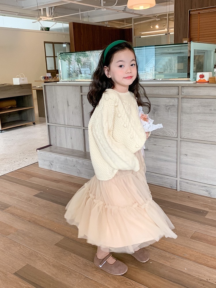 軟綿羅蘭絨氣質麻花毛衣/奶茶長紗