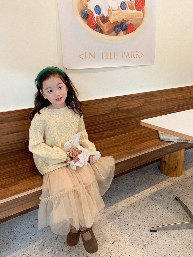 軟綿羅蘭絨氣質麻花毛衣/奶茶長紗