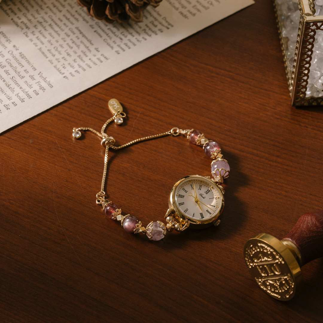 【時光】水晶腕帶手錶-雲裳(紫水晶/紫鋰雲母/草莓晶)