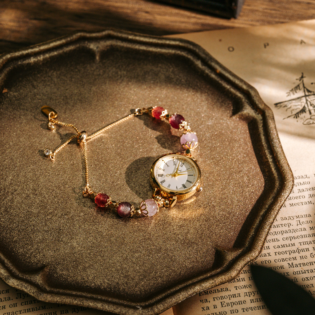 【時光】水晶腕帶手錶-雲裳(紫水晶/紫鋰雲母/草莓晶)