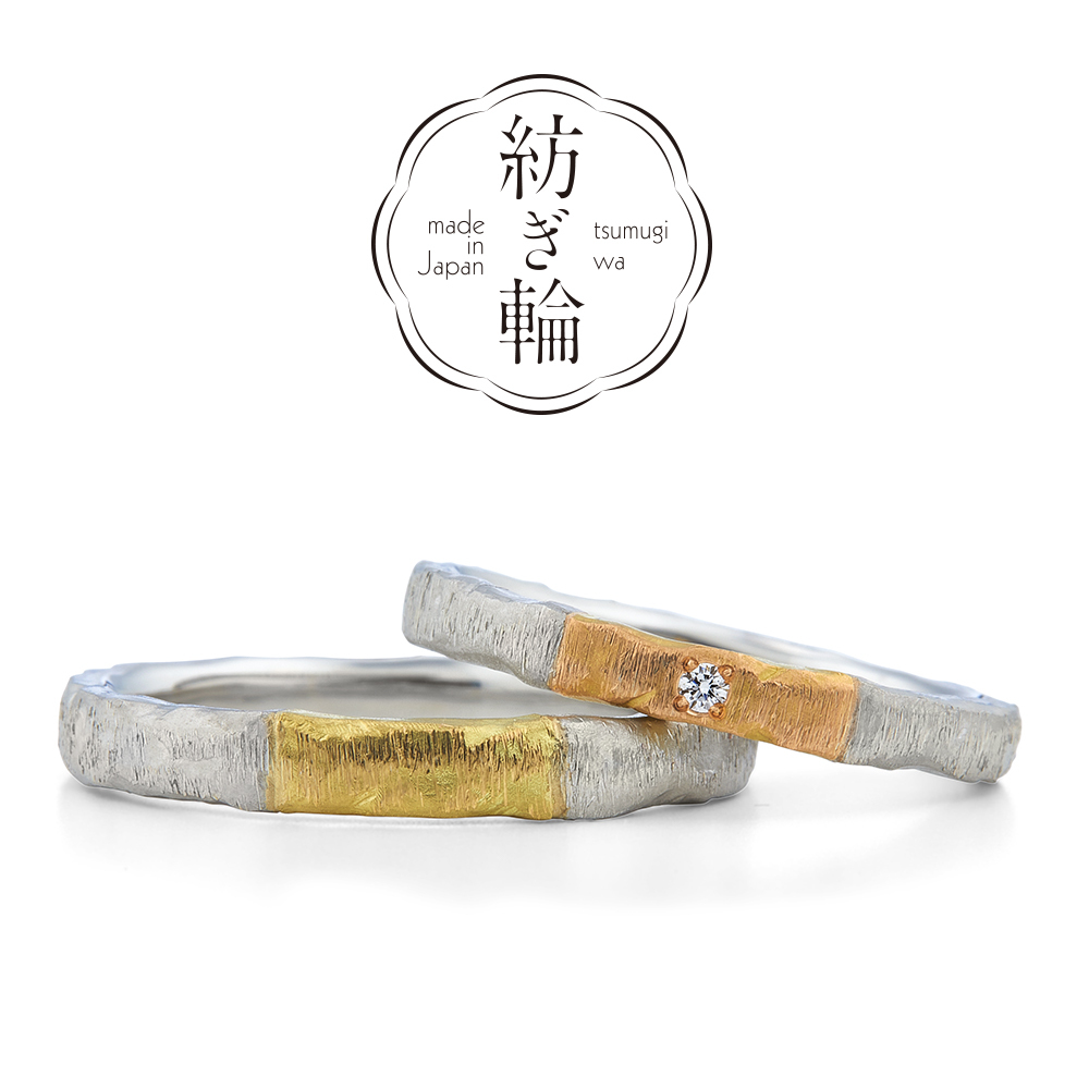 日本PT950鉑金/18K玫瑰金/18K黃金天然鑽石結婚戒指 - 月いろ