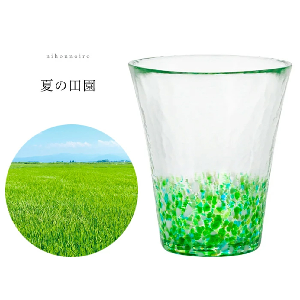 日本津輕琉璃風景系列夏之田園手作平底杯| 酒蛙Sakewa | 日本酒