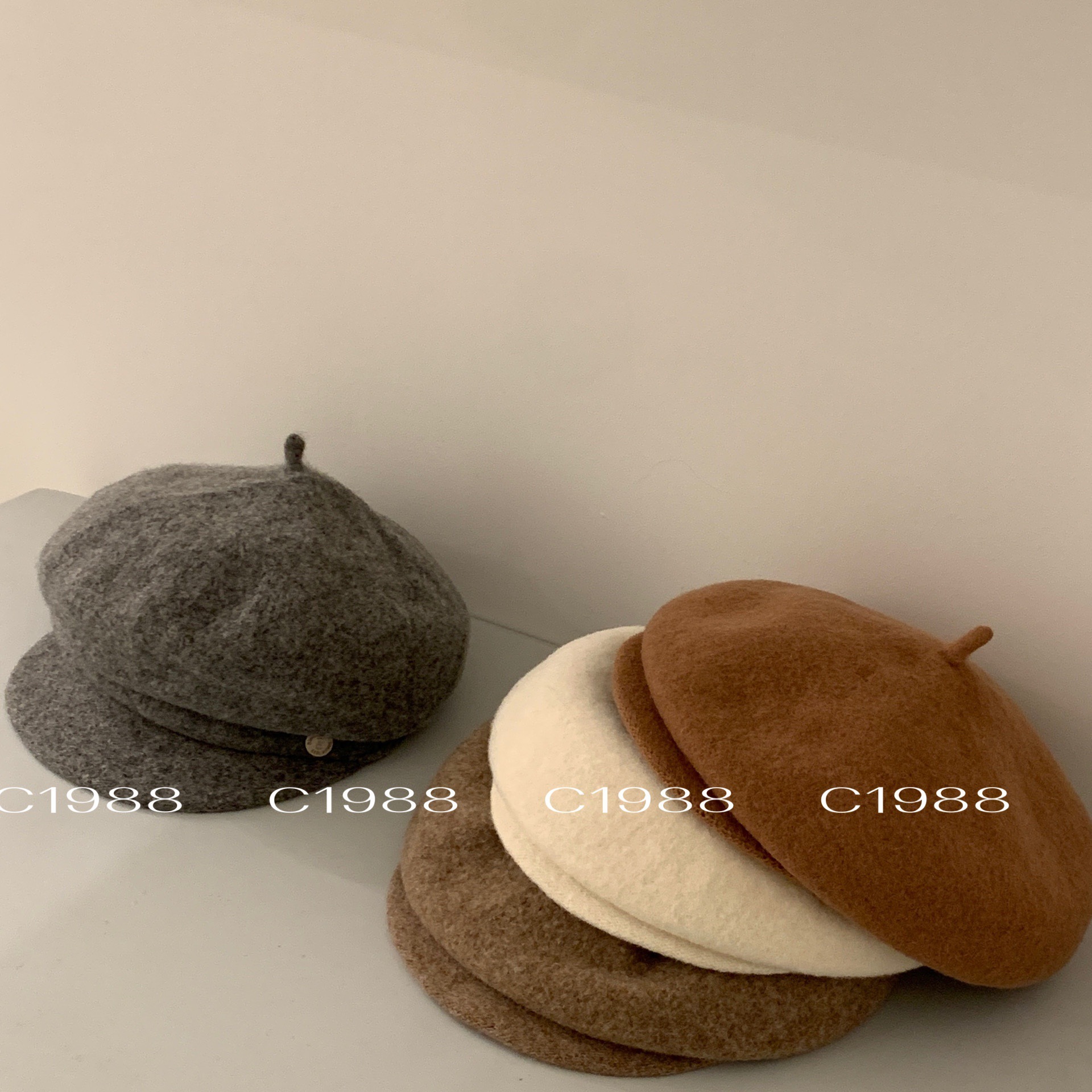 《3459》多款羊毛百搭顯臉瘦貝雷帽