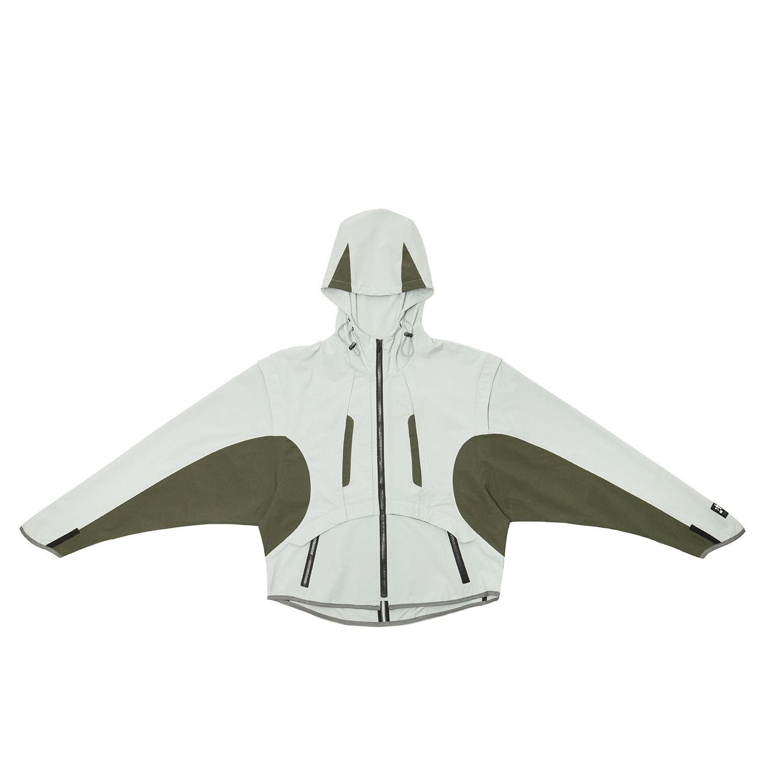 繭型短版尼龍外套- 白灰