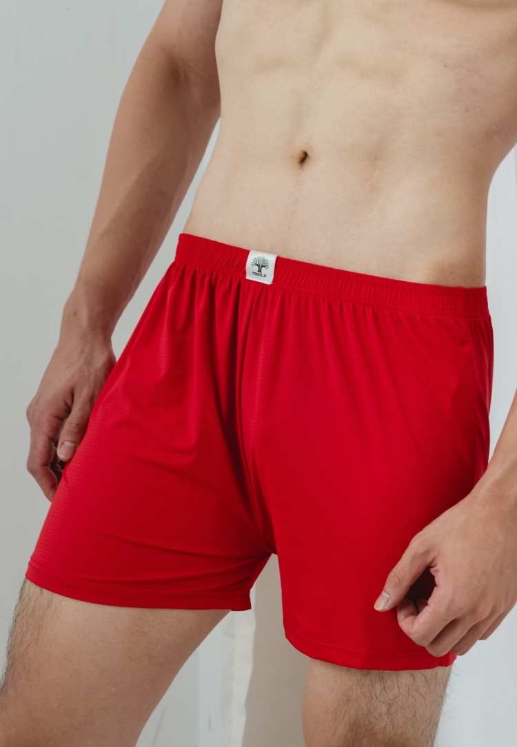 冰絲涼感 寬鬆平口褲-胭脂紅