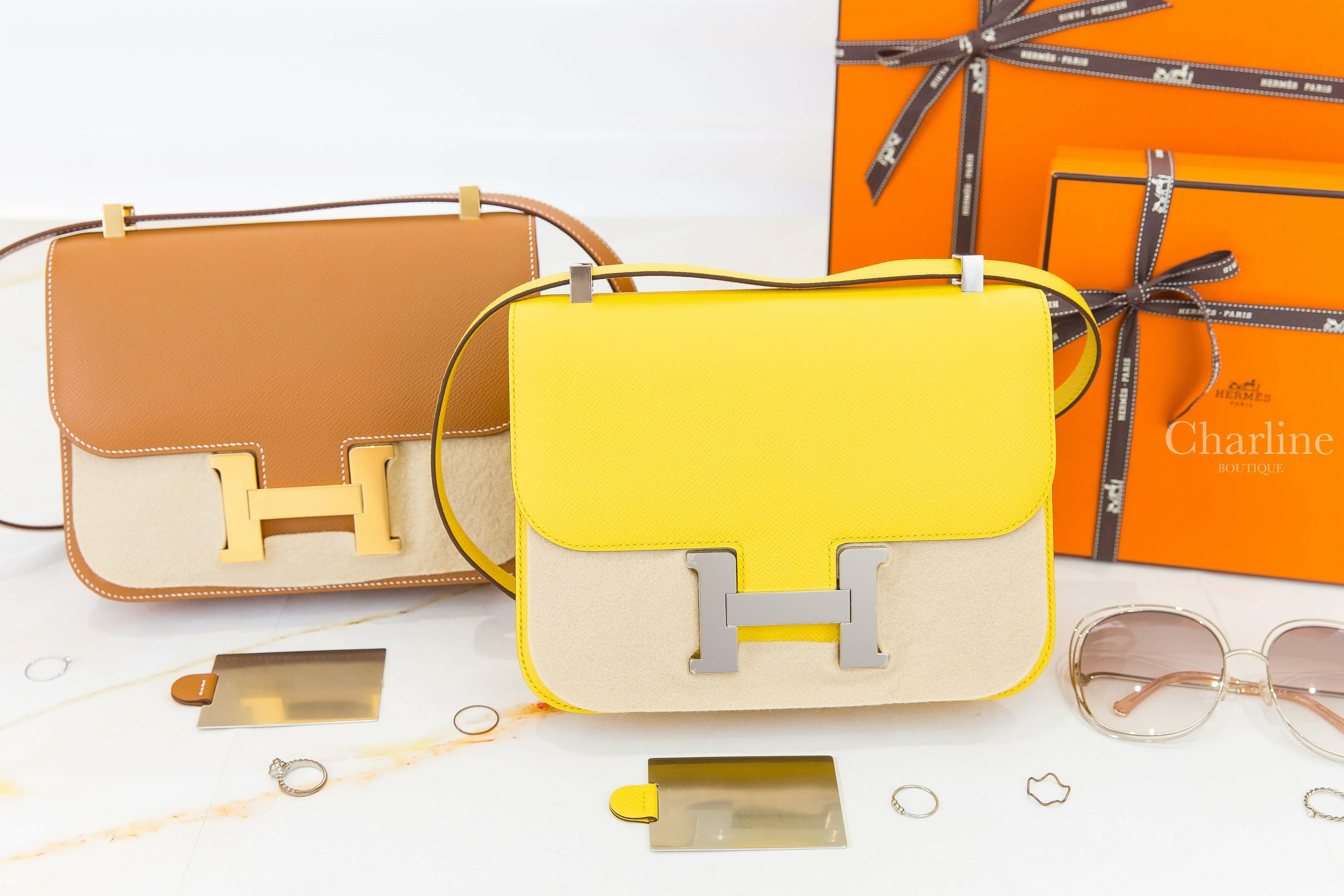 Hermès Constance III 24cm 9O Jaune De Naples Epsom B刻那不勒斯黃銀釦鏡面款,37 Gold Epsom U刻焦糖色金釦鏡面款-Charline Boutique 精品代購