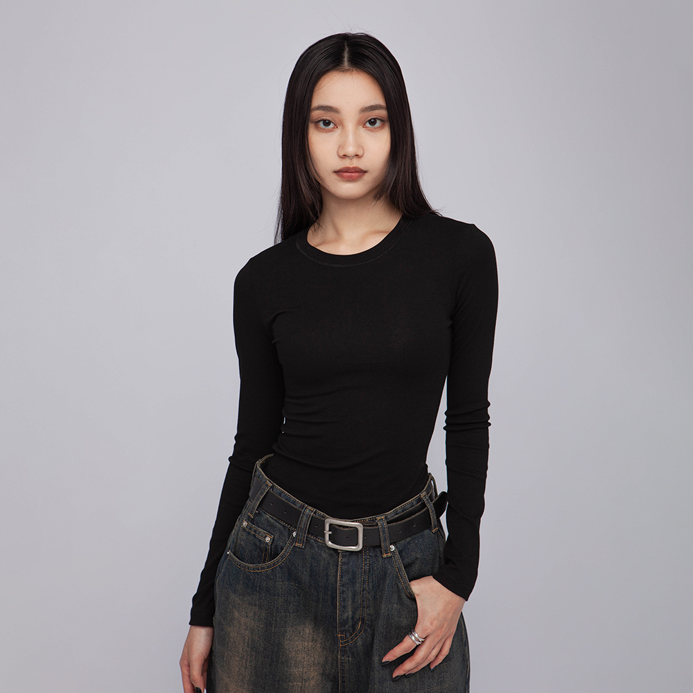 圓領羅紋長袖上衣