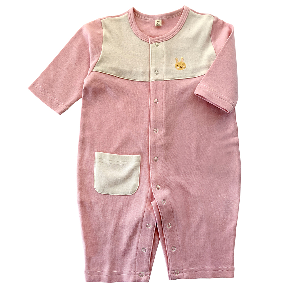 有機棉嬰兒柔適長袖兔裝-粉紅 | 藍天畫布有機棉