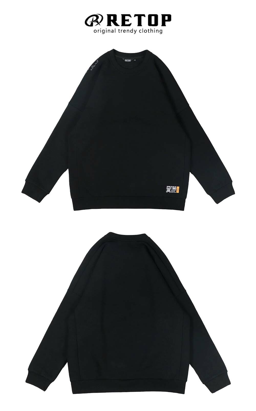 RETOP 質感剪裁落肩大學T 黑