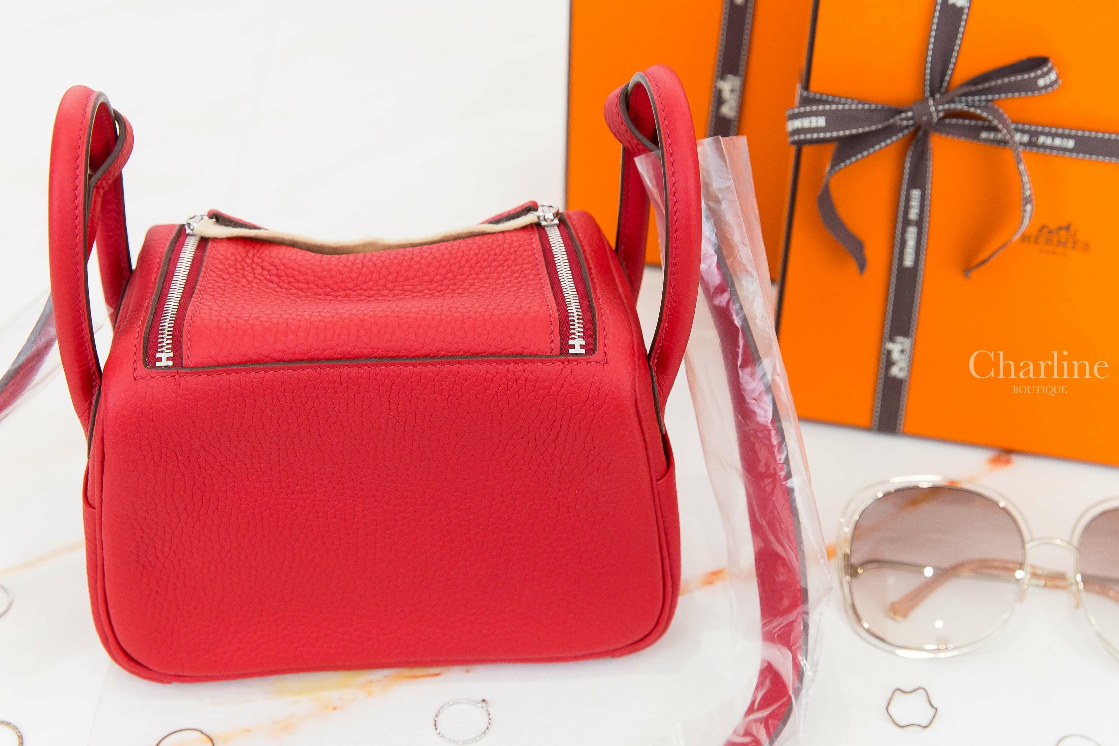 Hermès Lindy Mini 5E Vermillon Taurillon Clemence U刻朱砂紅銀釦-Charline Boutique 精品代購