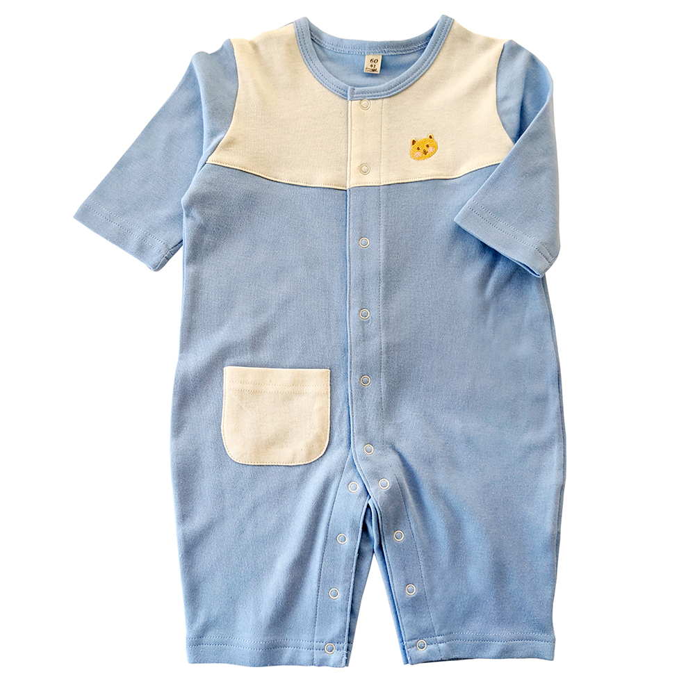 有機棉嬰兒柔適長袖兔裝-淺藍 | 藍天畫布有機棉