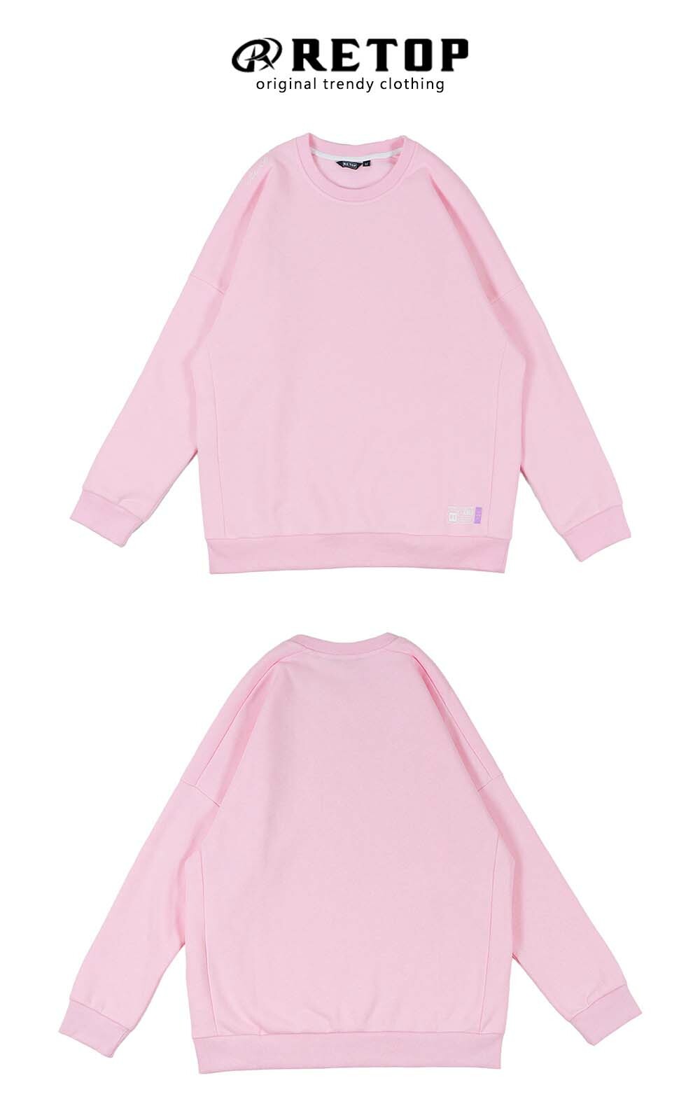 RETOP 質感剪裁落肩大學T 粉紅