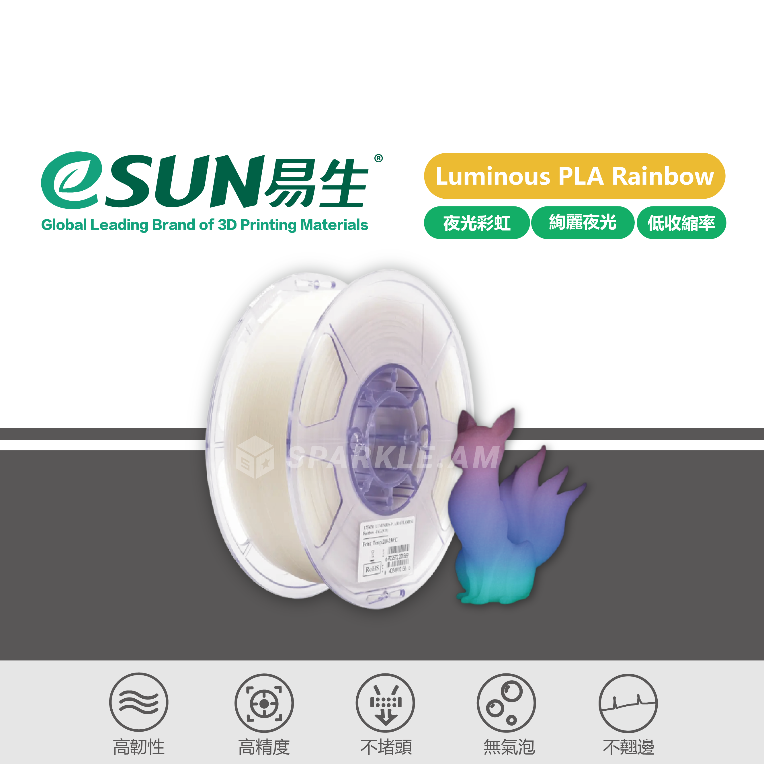 ESUN Luminous PLA Rainbow 1.75mm 線材