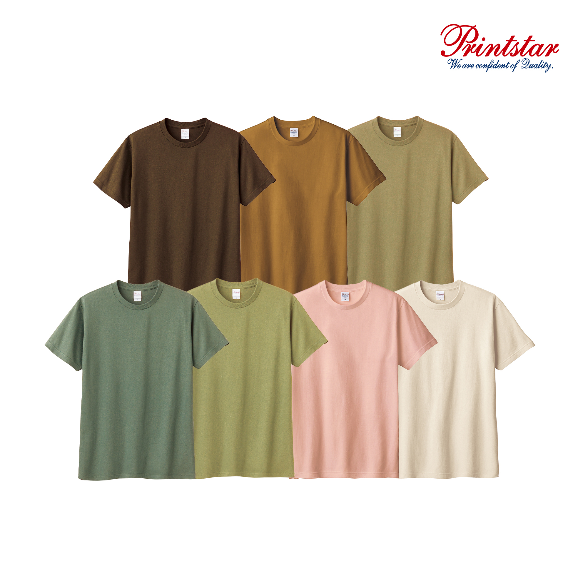 日本 Printstar 5.6oz 095天竺棉 全棉圓領大地色系短素T