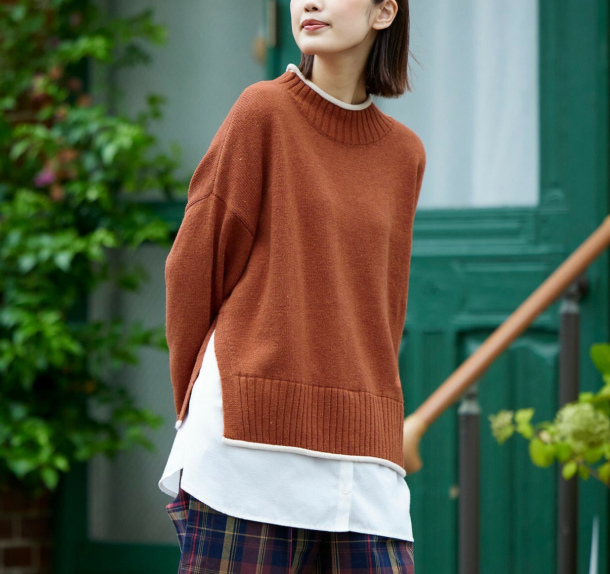 撞色假兩件羊毛針織套頭衫 【日本直送】