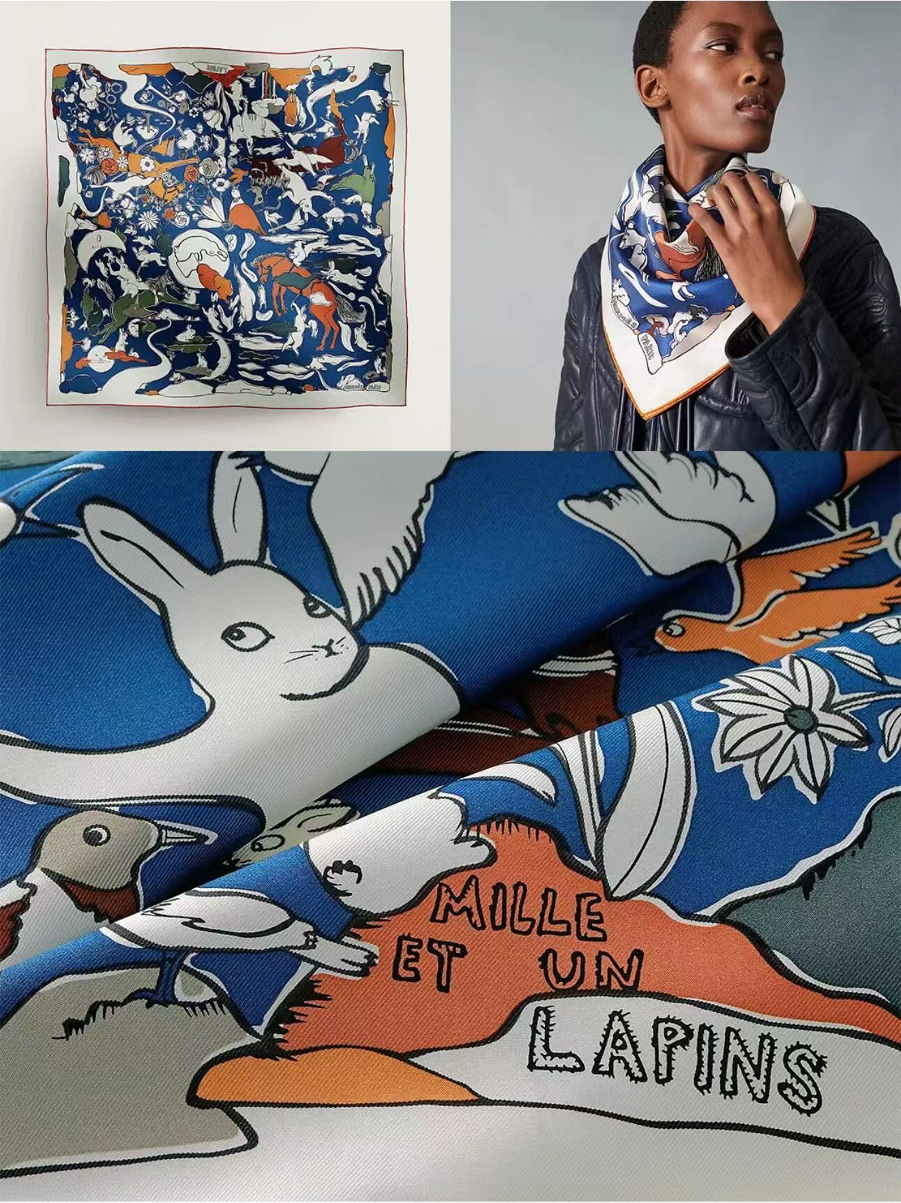 Hermes 90x90 一千零一兔橙邊  -M