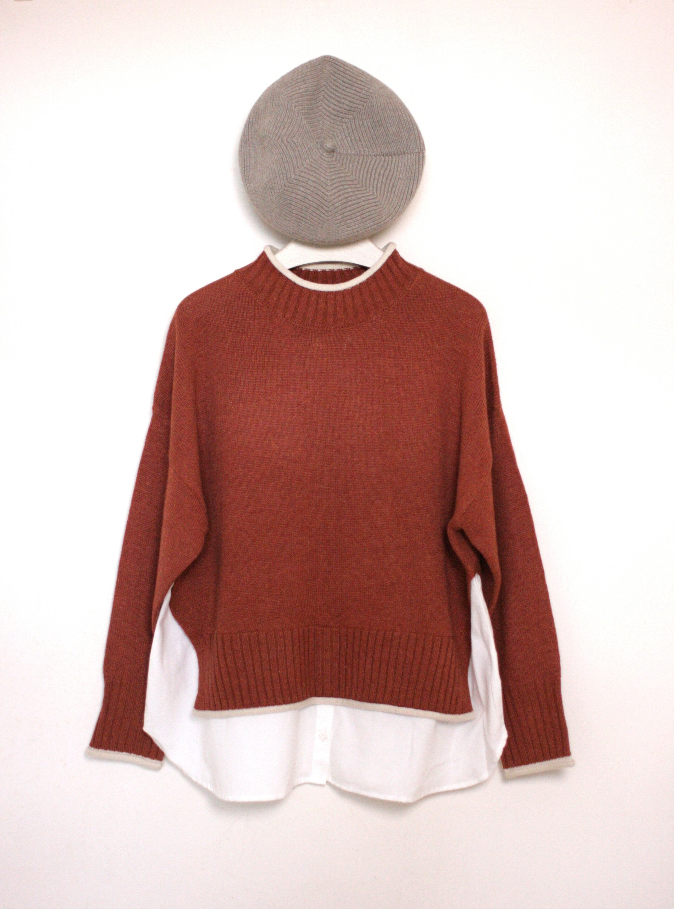 撞色假兩件羊毛針織套頭衫 【日本直送】