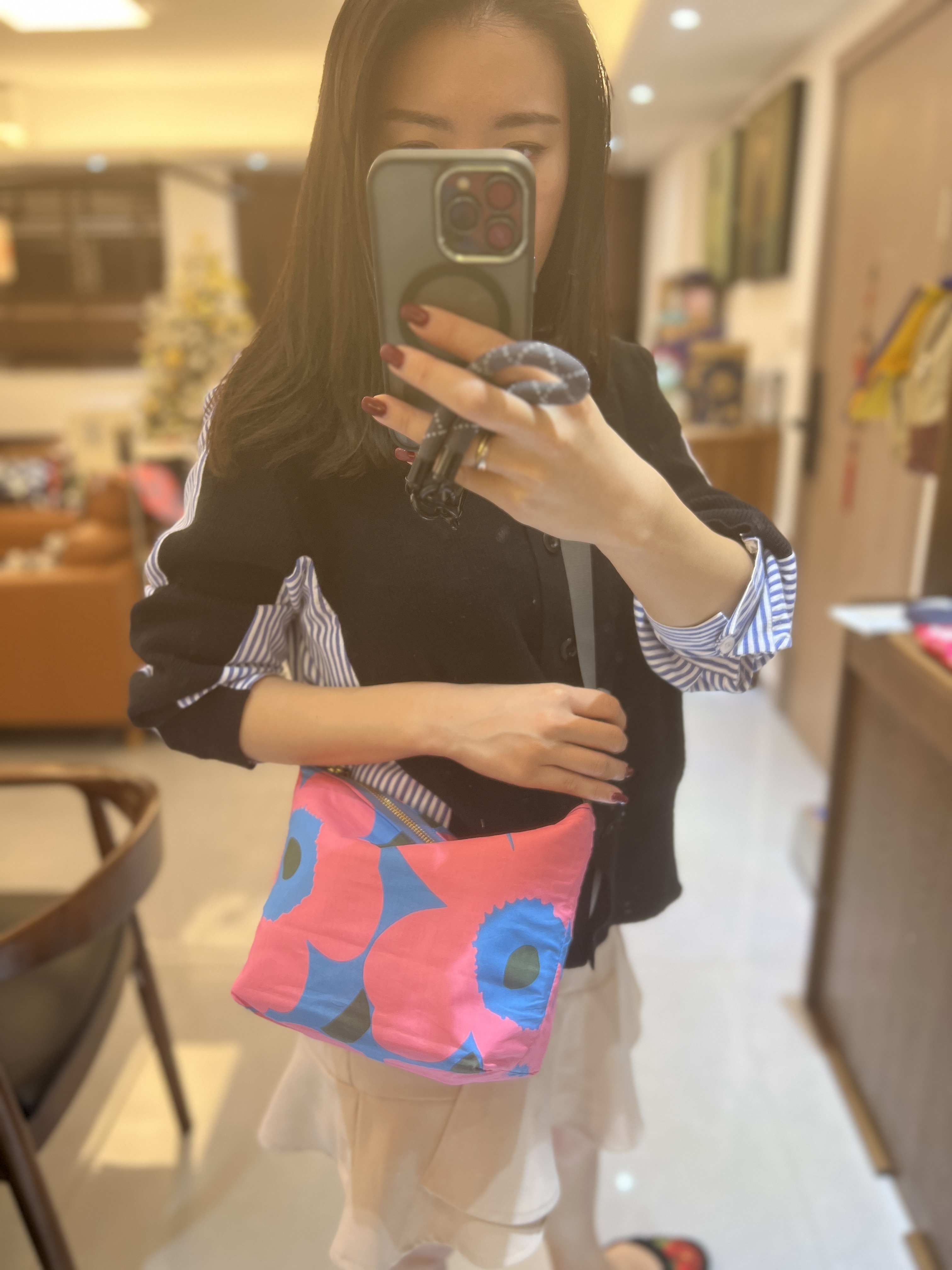 Em’s essential shoulder bag | small size | marimekko cotton fabric | pink x blue x dark green