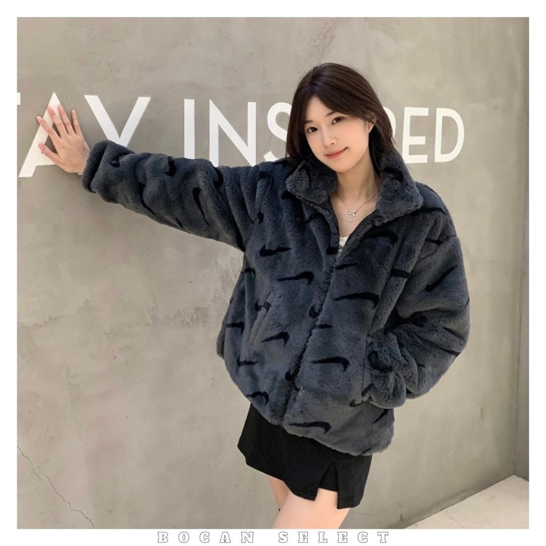 NIKE 滿版毛絨絨外套 鐵灰 奶灰 DQ6843-070/DQ6843-072