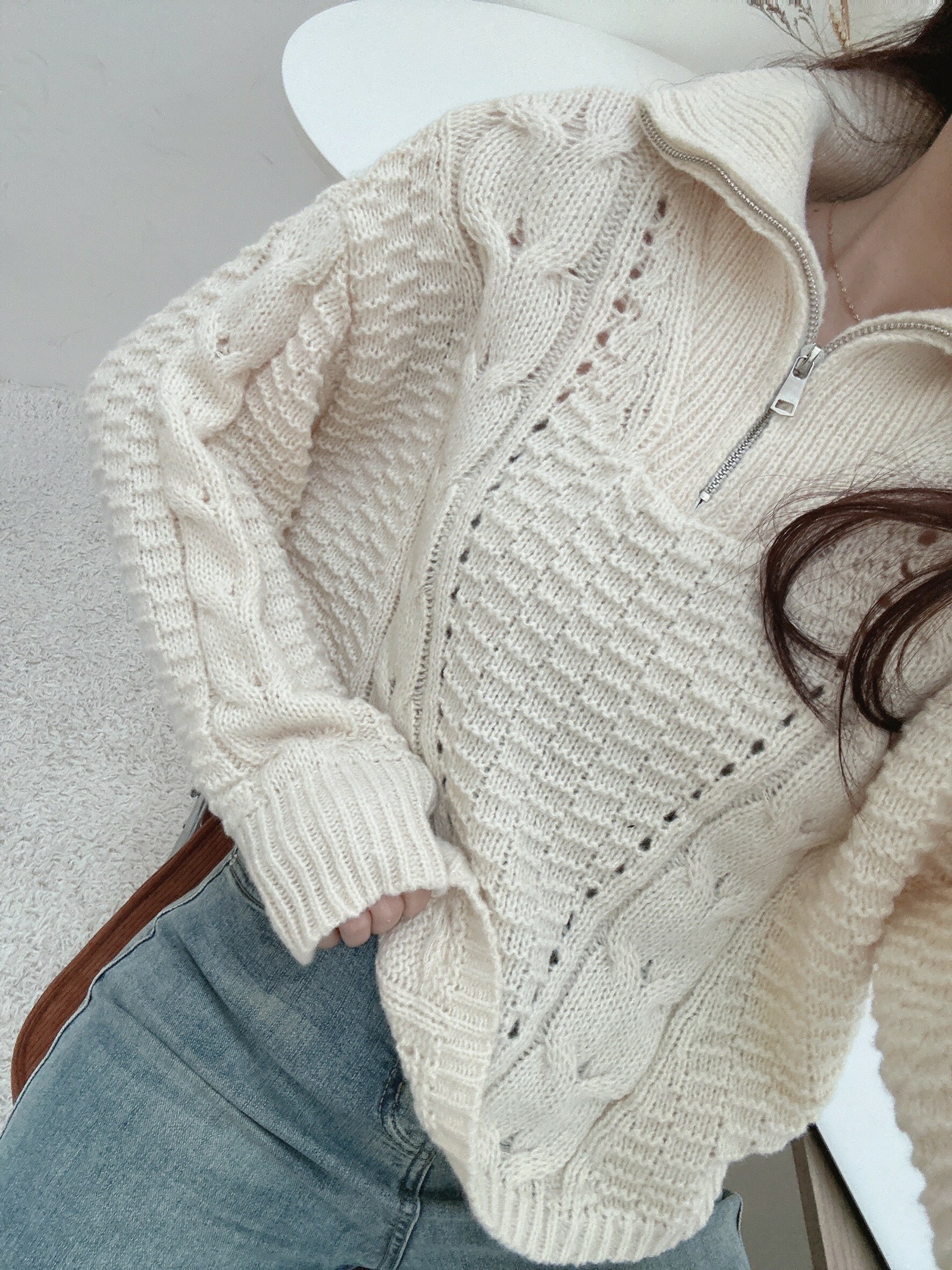 立體麻花拉鏈立領毛衣/二色