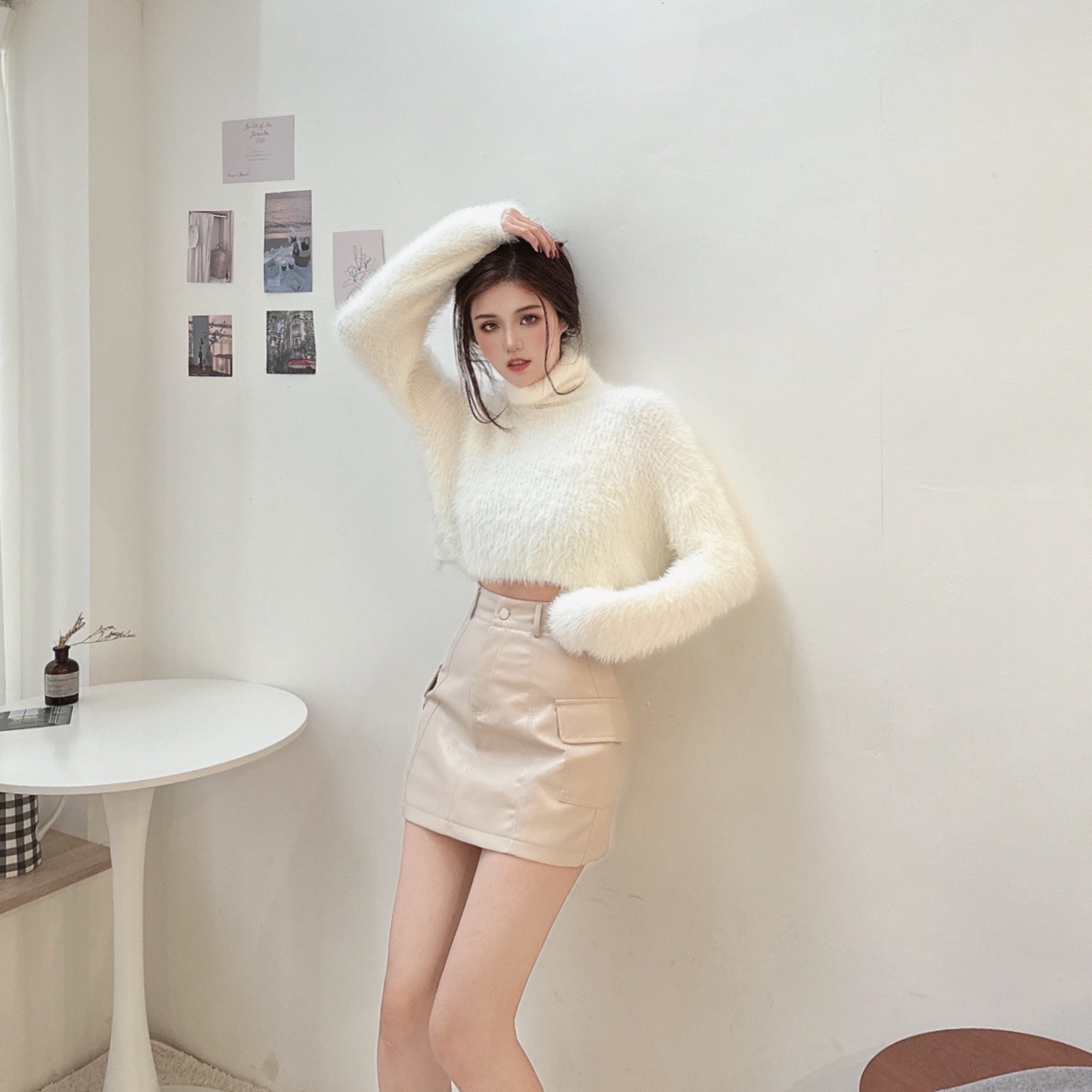 超軟水貂毛高領上衣/四色