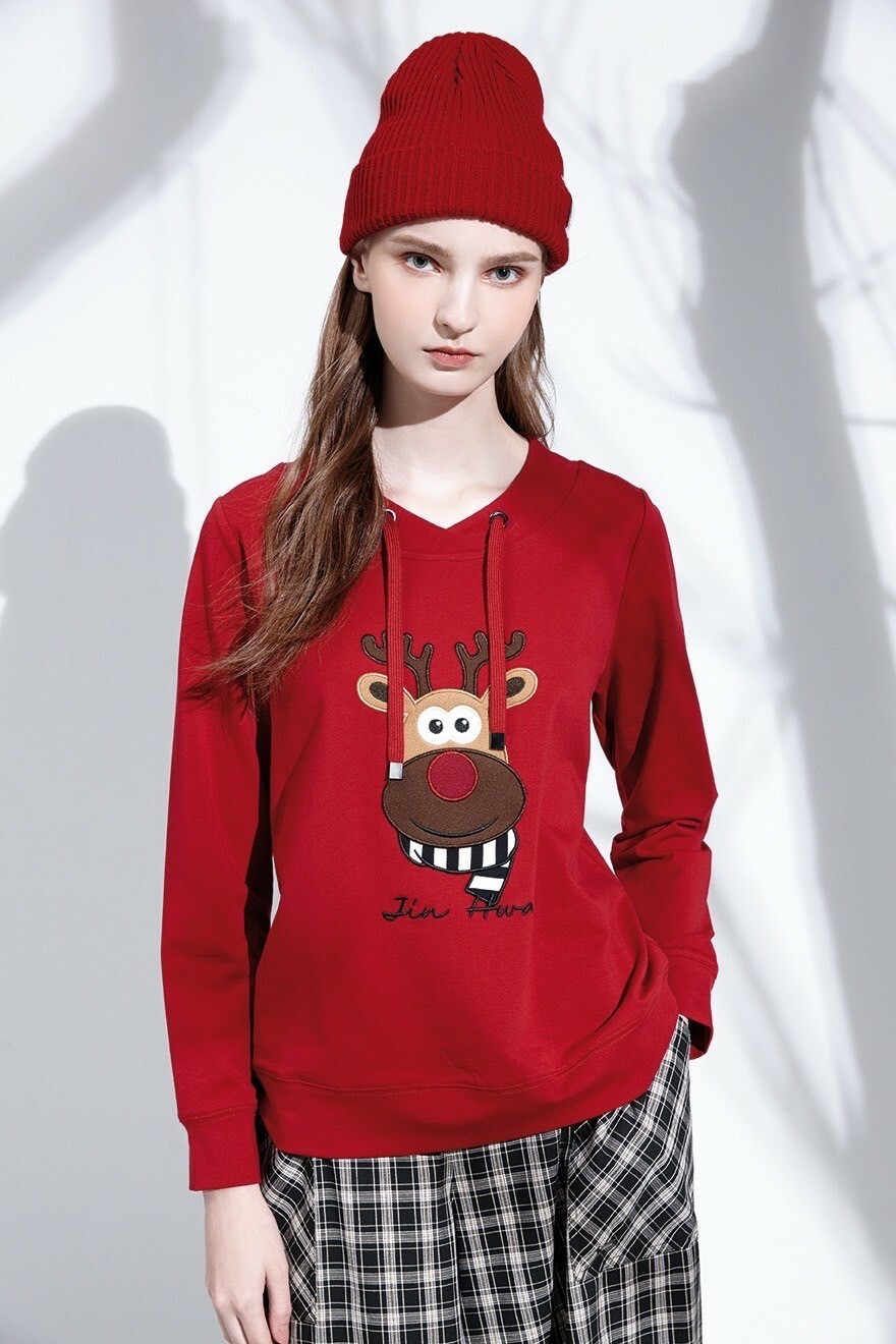 時尚質感棉造型領可愛麋鹿修身棉T T6312