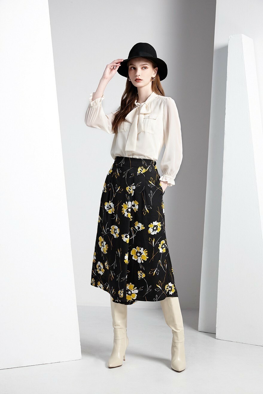 OL時尚優雅綁結領珍珠口袋造型雪紡上衣T6222