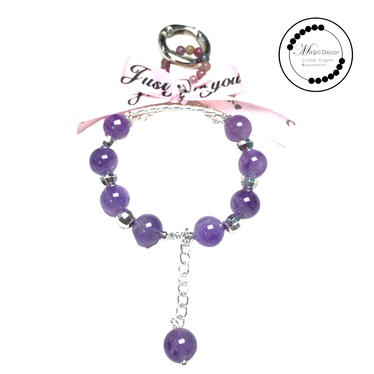 240214-g49 招貴人薰衣草紫x碧璽開運水晶電話扣鎖匙扣