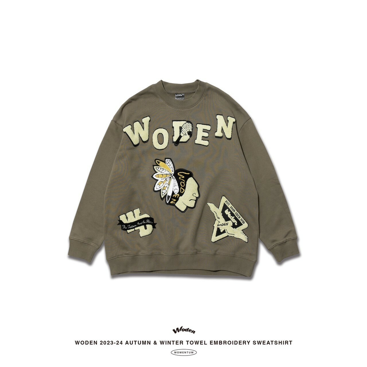 WODEN 2023-24 Autumn & Winter 029 Momentum Towel Embroidery Sweatshirt 綠色款