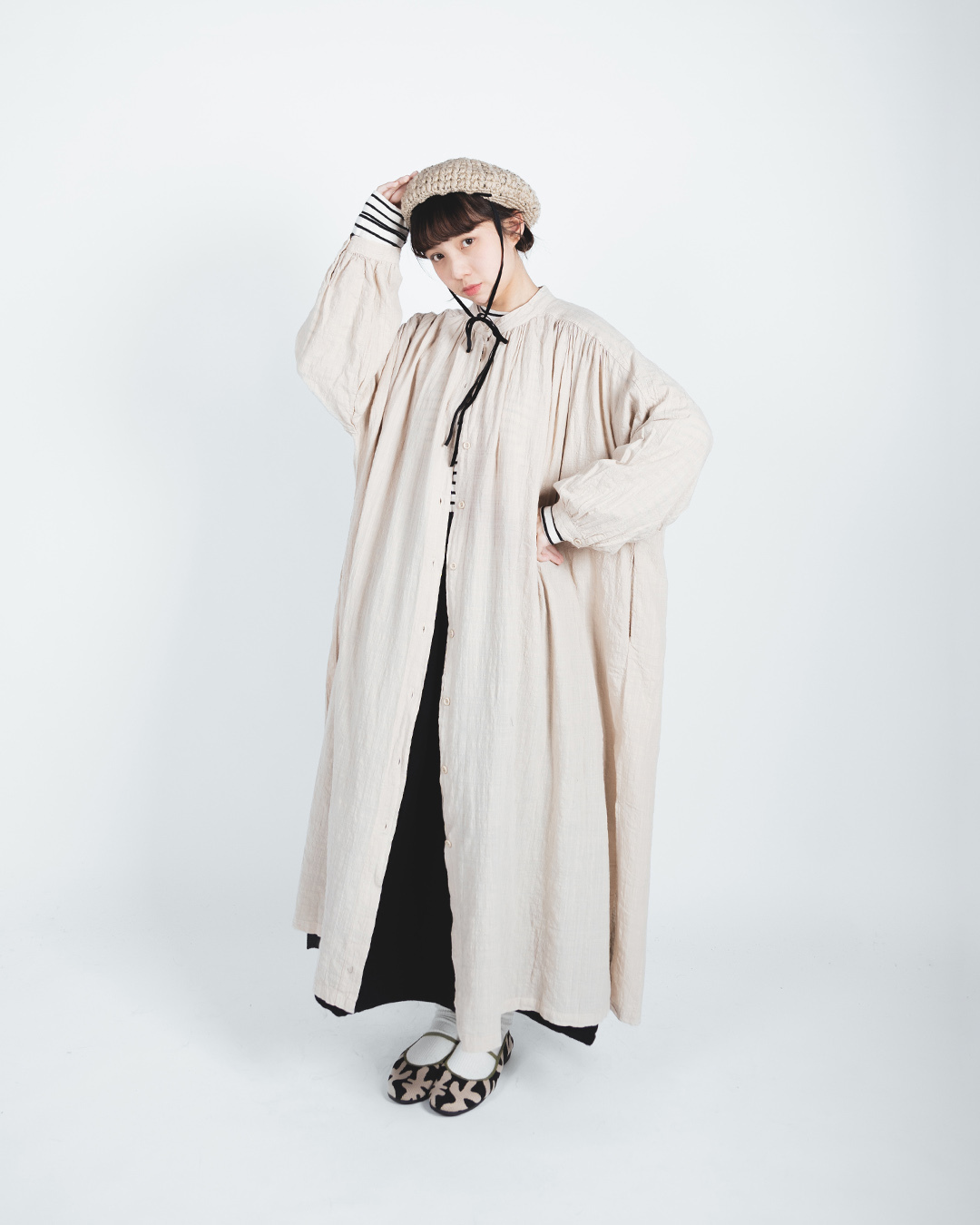 暗格圓領棉麻onepiece