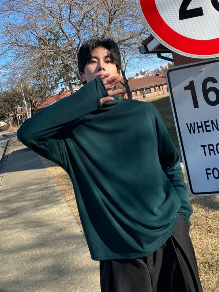 Span純色保暖高領忍者袖上衣