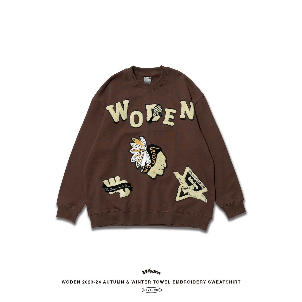 WODEN 2023-24 Autumn & Winter Momentum 029 Towel Embroidery Sweatshirt 咖啡色款