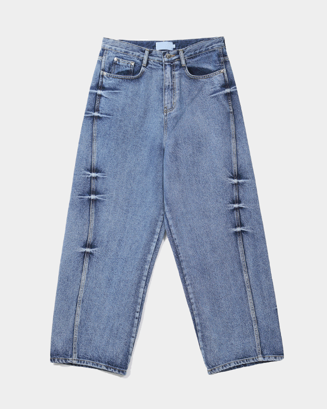 水洗鏤空周日寬腿牛仔褲