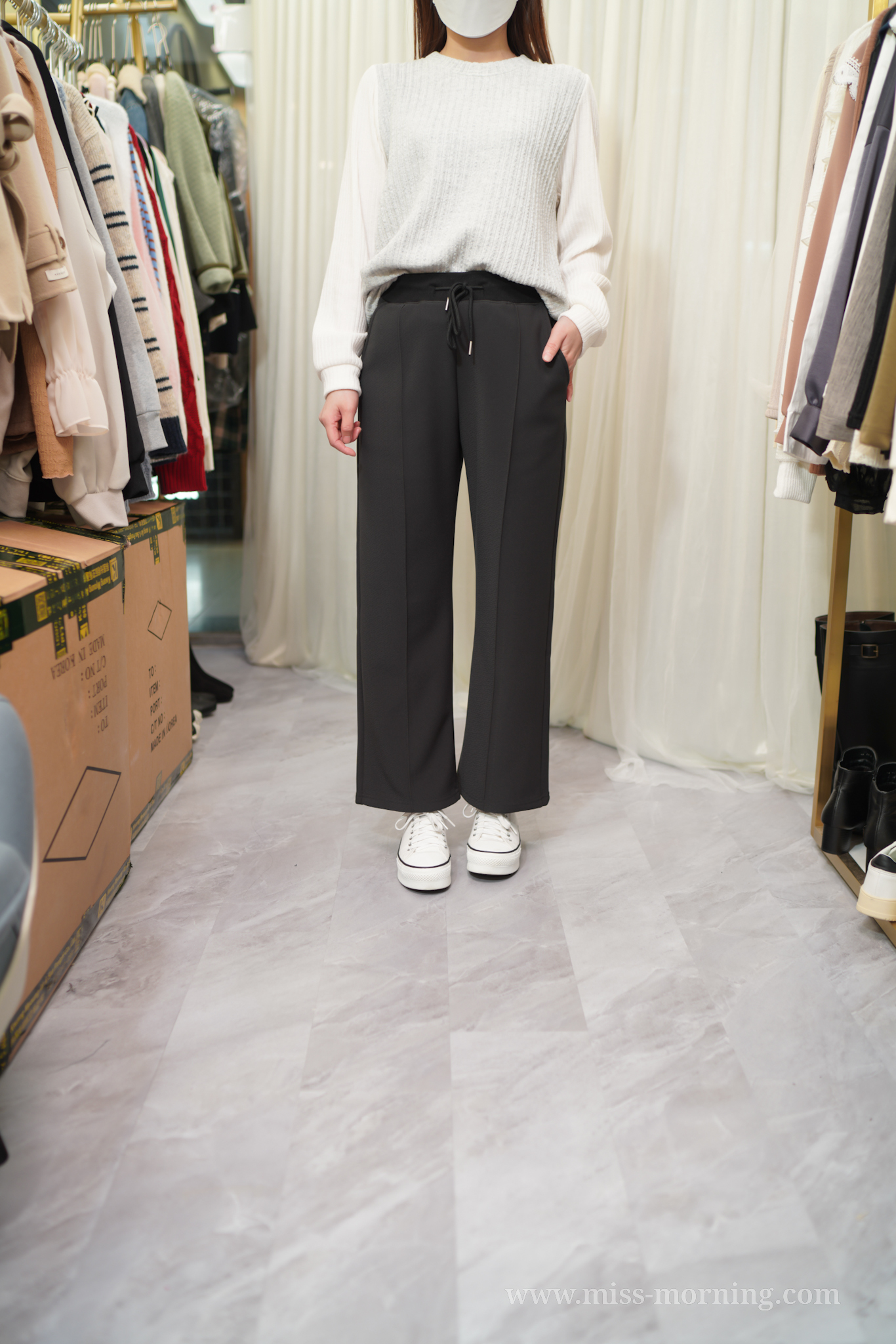 拼白袖假2件線衫(13591)&悠閑舒適絨底褲(33670)