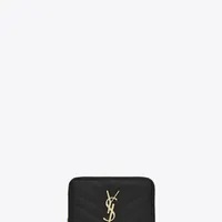 [S] YSL CASSANDRE MATELASSÉ COMPACT ZIP AROUND WALLET IN GRAIN DE POUDRE EMBOSSED LEATHER,BLACK, SYSL16 (SYSL16)