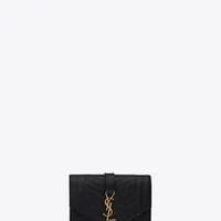 [S] YSL ENVELOPE COMPACT TRI FOLD WALLET IN MIX MATELASSÉ GRAIN DE POUDRE EMBOSSED LEATHER,BLACK, SYSL18 (SYSL18)