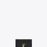 [S] YSL CASSANDRE MATELASSÉ CARD CASE IN GRAIN DE POUDRE EMBOSSED LEATHER,BLACK, SYSL20 (SYSL20)