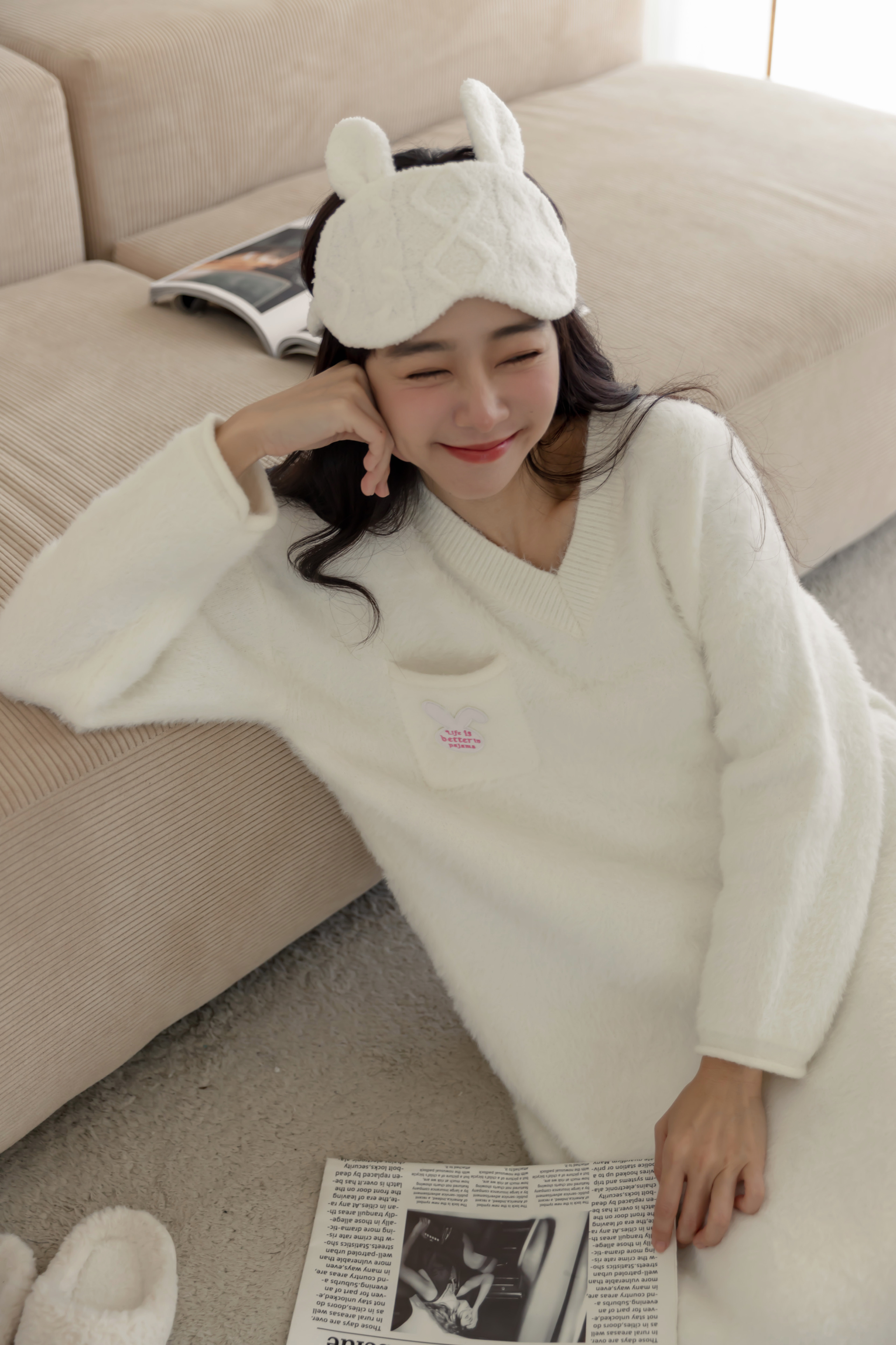 雪白毛毛長洋(含兔兔眼罩）