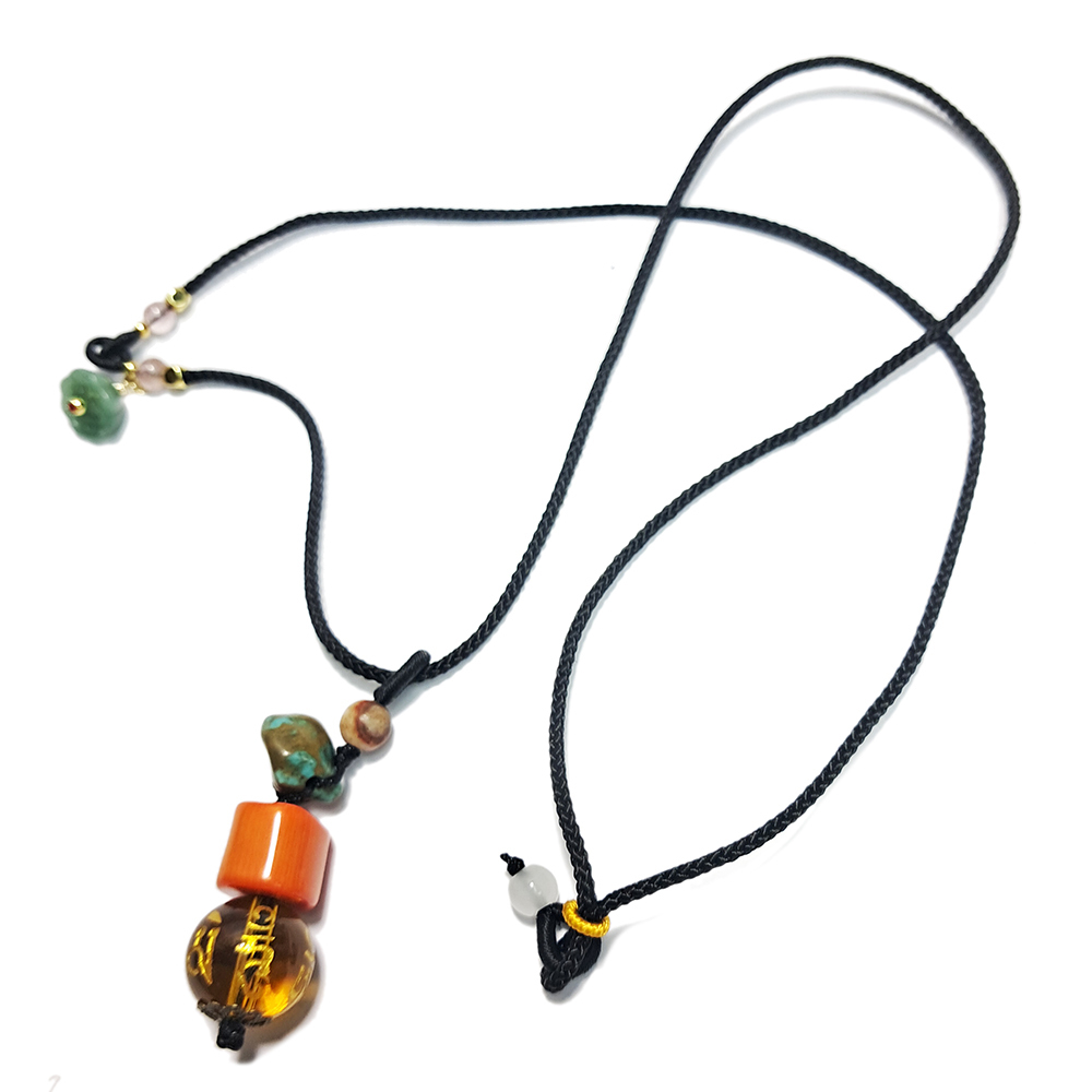 六字真言{黃晶}&綠松石&海竹珊瑚&蓮花中國結項鍊【十方】152929